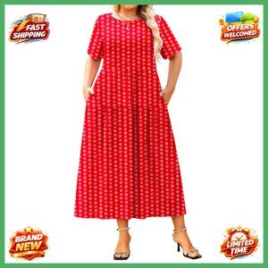 Plus Size Bohemian Maxi Dress Flowy Loose Casual Summer Swing with Pockets